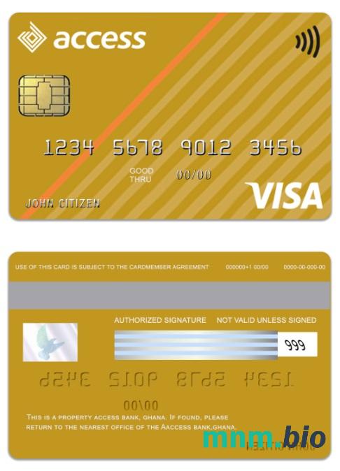 Ghana Access Bank visa złoto karta przykład w formacie PSD